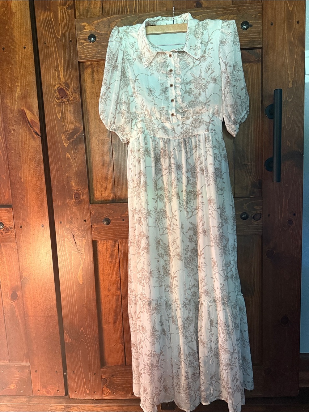 In Bloom Cream Floral Maxi Dress with Puff Sleeves